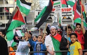 تظاهرة حاشدة في لندن تنديدا  بالمجازر الاسرائيلية في غزة + فيديو