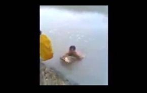 بالفيديو.. رجل يلتقط أسماكا عملاقة بيده