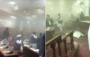شاهد، حالة هستيرية تصيب البرلمان الافغاني بعد تفجير مروع استهدفه