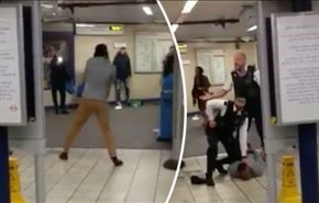 فیلم درگیری پلیس لندن با مهاجم به مترو