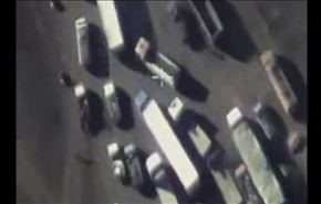 فيديو/ غارة روسية تستهدف شاحنات نفط 