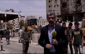 اول فيديو خاص لقناة العالم من تفجير منطقة السيدة بريف دمشق