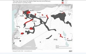 نقشه‌ای که حجم شکست‌های داعش را نشان می‌دهد