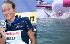 بالفيديو.. سباحة فرنسية تحاول إغراق منافستها بالاولمبياد!