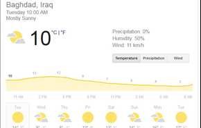 بالجدول.. درجات الحرارة في العراق خلال الايام الثلاثة المقبلة
