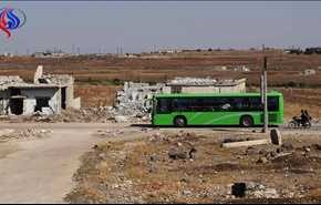 خروج 10 حافلات تنقل المسلحين وعائلاتهم من حي الوعر الى ريف حلب الشمالي