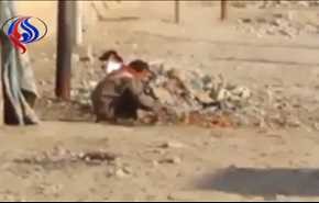 بالفيديو.. عراقي يفطر القلوب يقتات كالقطط من النفايات!