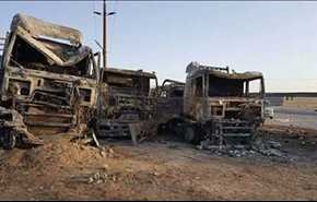 بالصور.. إحتراق 3 شاحنات سعودية بمدينة مأرب