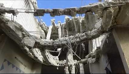 الأضرار التي خلفها الارهابيون جراء قصفهم بالقذائف بلدتا الفوعة وكفريا المحاصرتين في ريف إدلب