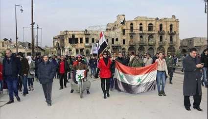 Aleppo Residents March to Celebrate Victory over Terrorism