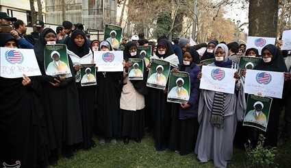 تجمع اعتراض‌آمیز در محکومیت رژیم آل خلیفه مقابل دفتر سازمان ملل در تهران/ تصاویر