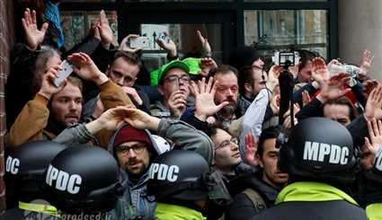 درگیری پلیس و معترضان در حاشیه تحلیف ترامپ +عکس