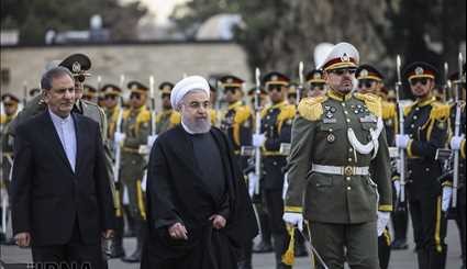 Official farewell to Pres. Rouhani leaving for Oman, Kuwait