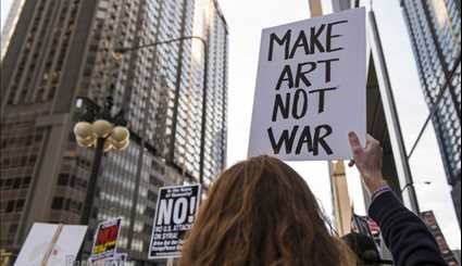 تظاهرات مخالفان حمله به سوریه در امریکا