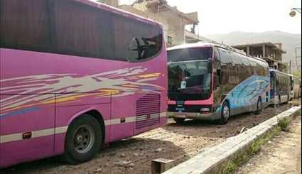 92 Buses Arrive in Zabadani, Madaya to Evacuate Militants, Their Families
