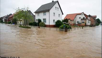 Flooded streets after intense rainfall in Germany