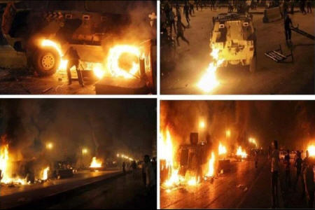 به آتش کشیدن چند خودرو نظامی در بحرین