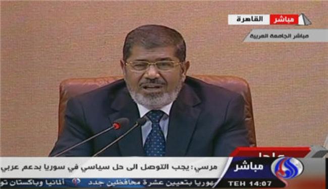 مرسي يرفض التدخل الاجنبي في سوريا ويدعم الحل السياسي