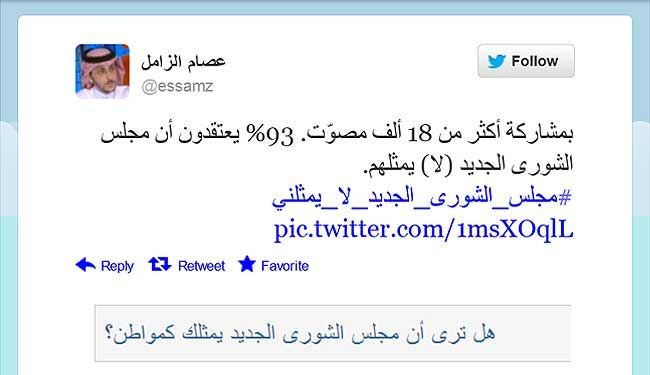 غالبية السعوديين على تويتر: مجلس الشورى لا يمثلنا