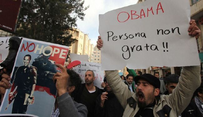 فلسطينيون يتظاهرون في رام الله ضد زيارة اوباما