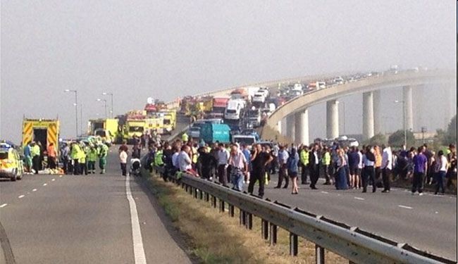 UK massive car crash injures 200