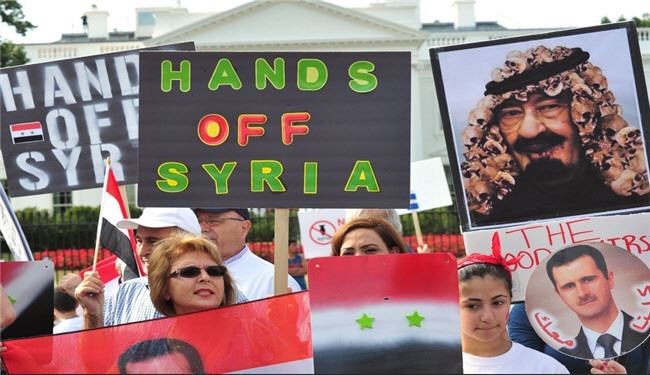 تصاویر حمایت از اسد مقابل دفتر کار اوباما