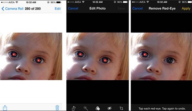 طريقة معالجة العيون الحمراء في الصور في أجهزة 