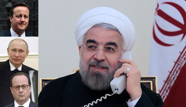 روحاني يبحث مع بوتين وكاميرون وهولاند تطورات النووي واليمن