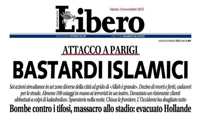 تیتر جنجالی روزنامۀ ایتالیایی ضد مسلمانان