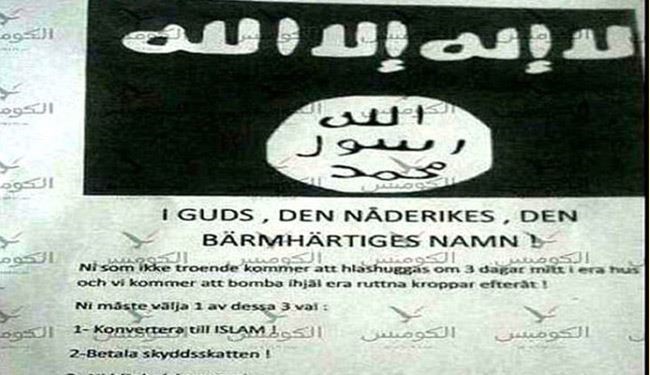 ISIS Threat Notes Posted Across Sweden; You Will be Beheaden if Not Convert