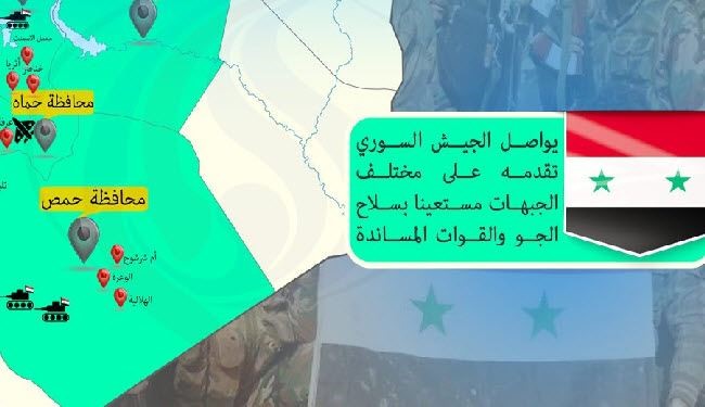انفوجرافيك: مناطق تقدم الجيش السوري على مختلف الجبهات
