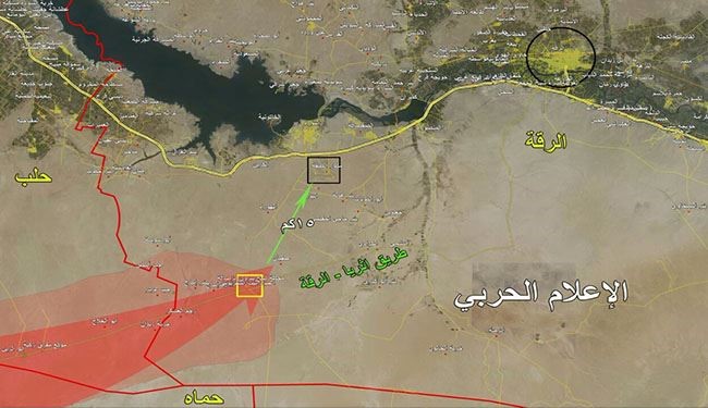 خريطة توضح سيطرة الجيش السوري على مفرق الرصافة -الطبقة