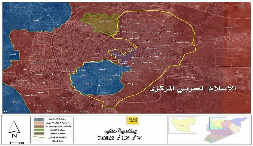 الاعلام الحربي: دمشق تسيطر على 78% من أحياء حلب الشرقية
