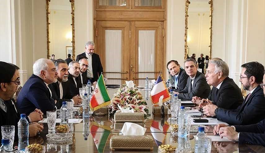 لقاء ومؤتمر صحفي مشترك لوزيري الخارجية الايراني والفرنسي
