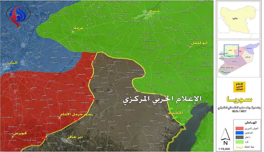 بالخريطة .. الجيش السوري يقطع الطريق أمام جماعات درع الفرات بريف حلب