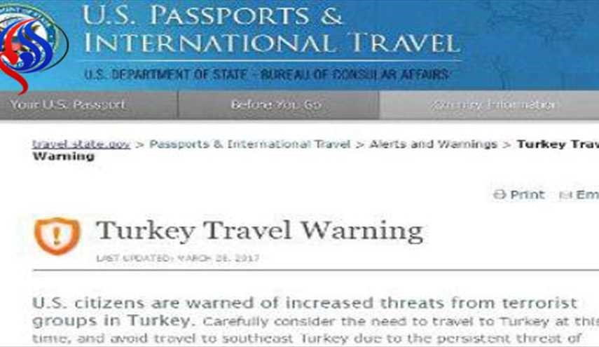 آمریکا به شهروندانش برای سفر به ترکیه هشدار داد