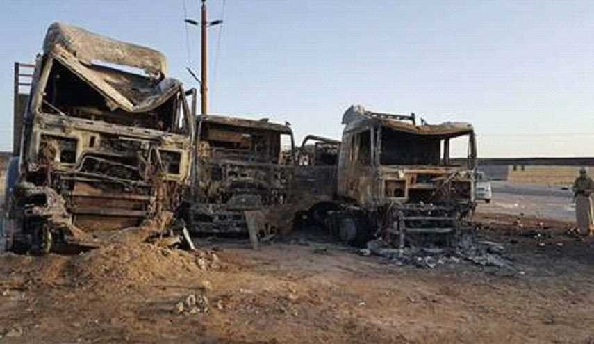 بالصور.. إحتراق 3 شاحنات سعودية بمدينة مأرب