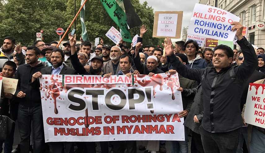 تظاهرة حاشدة في بريطانيا تنديداً بالمجازر ضد المسلمين في ميانمار