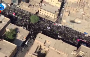 تصاویر هوایی از حضور پرشور مردم در تشییع پیکر شهدای حادثه تروریستی اهواز