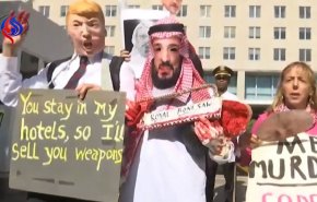 تجمع معترضان به قتل خاشقچی مقابل سفارت سعودی در واشنگتن