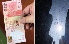 شاهد.. السماء تمطر نقودا في هونغ كونغ!