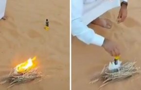 بالفيديو.. رجل يشعل النار من الرمال دون ثقاب أو قداحة