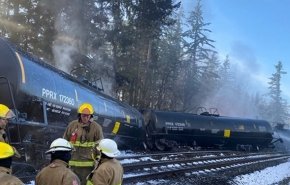 تصاویر| آتش‌سوزی در قطار حامل نفت در ایالت واشنگتن