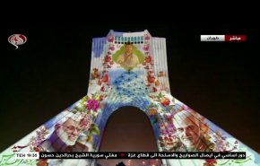 شاهد.. إضاءة برج آزادي في طهران بصور شهداء قادة النصر