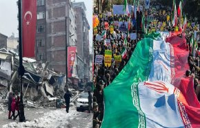 مسيرات مليونية في ايران وبطء في الإغاثة في تركيا
