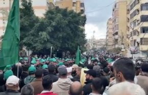حضور گسترده مردم در مراسم تشییع پیکر شهید صالح العاروری در بیروت+ویدئو