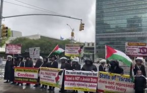 تجمع یهودیان ضدصهیونیست مقابل سازمان ملل در حمایت از فلسطین + فیلم
