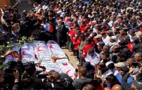 شاهد.. تشييع الشهداء المسعفين في غزة بعد 8 أيام على إعدامهم