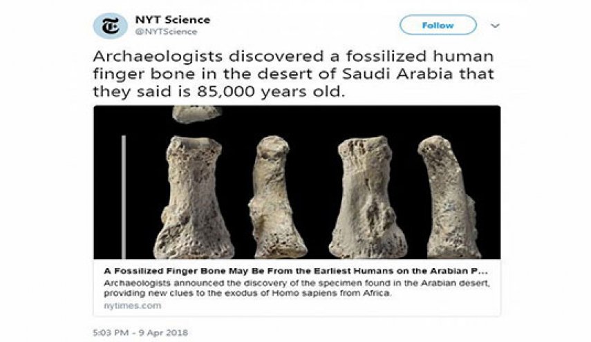 کشف فسیل ۸۵ هزار ساله انسان در عربستان
