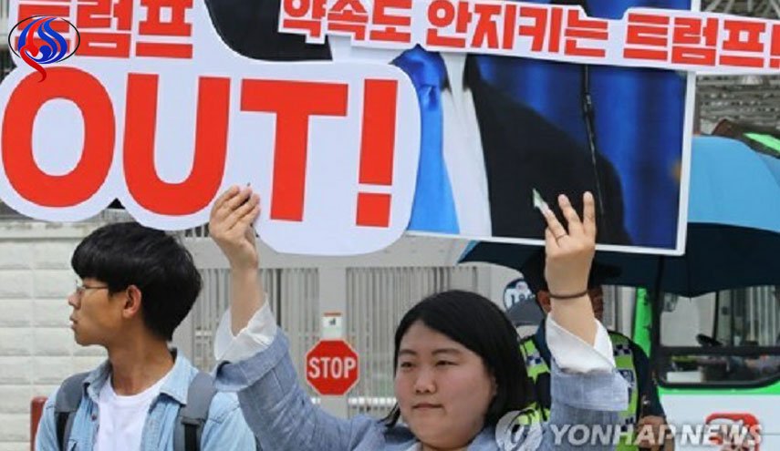 مردم کره جنوبی نسبت به بدقولی ترامپ اعتراض کردند